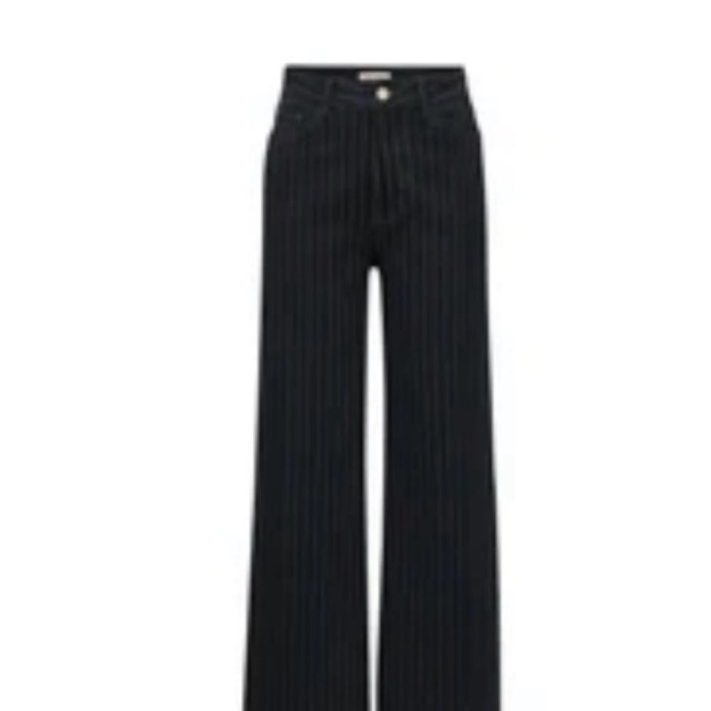 Warp + Weft NCE Wide leg jeans in Black pinstripe